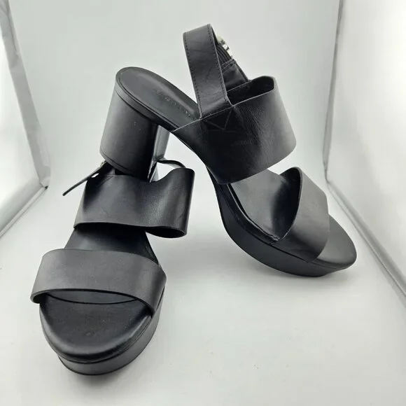 Camera Platform Sandals | Black Faux Leather | Women’s Size 8 - Picture 8 of 10